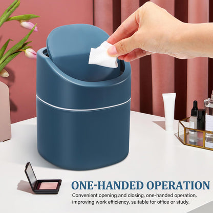 ABOOFAN Mini Desktop Trash can with Lid Small Countertop Garbage Bin for Office and Home Use One-Hand Operation Movable Base Easy to Clean Waste Basket 6.29X5.11X5.11In
