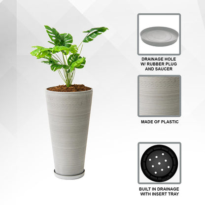 XBrand 28-Inch Tall Tapered Indoor and Outdoor, Gray Planter