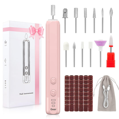Professional Nail Drill Set, 2,0000 RPM Electric Nail File with 12 Grinding Head & 100Pcs Sanding Bands for Acrylic Gel Nails, Manicure and Polishing (Beige)