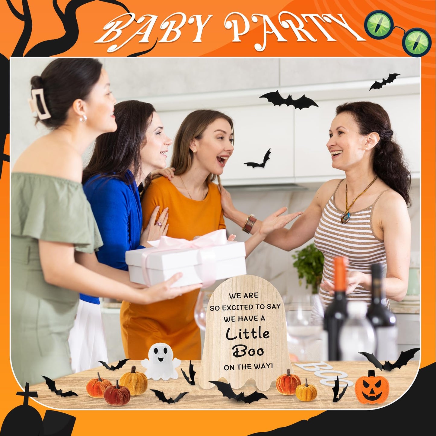 Fiwochic 22 Pcs Fall Pregnancy Announcement Set Fall Thanksgiving Baby Reveal Idea Include "we Have a Little Boo" Wooden Ghost Shape Sign Velvet Pumpkin 3D Bat Felt Ghost Pumpkin for Baby Shower Party