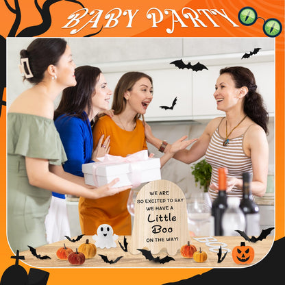 Fiwochic 22 Pcs Fall Pregnancy Announcement Set Fall Thanksgiving Baby Reveal Idea Include "we Have a Little Boo" Wooden Ghost Shape Sign Velvet Pumpkin 3D Bat Felt Ghost Pumpkin for Baby Shower Party
