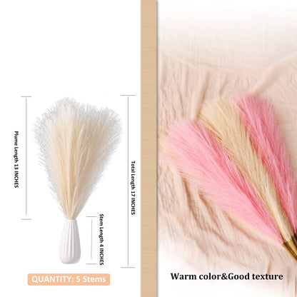 EVODIS Faux Pampas Grass, 18"/45cm Artificial Pampas Grass Fluffy 6 Stem pompous Grass Flower Arrangement for Boho Home Wedding Decoration(Grey)