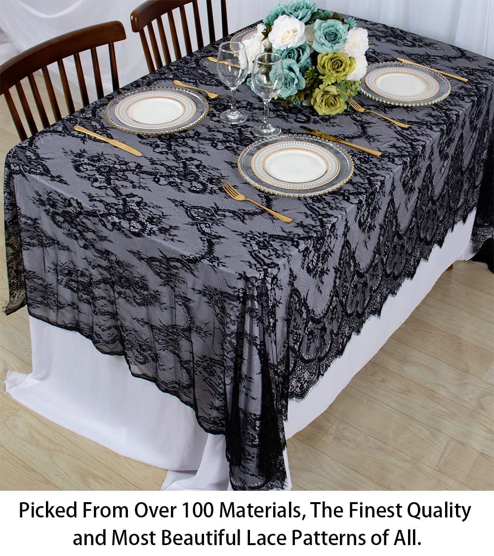 ShinyBeauty Lace Tablecloth Rectangle 60''x120'' Black Lace Party Tablecloth Rustic Floral Lace Table Cloth Vintage Lace Overlays Tea Party Tablecloth Lace Fabric Table Cover Embroidered Lace Table