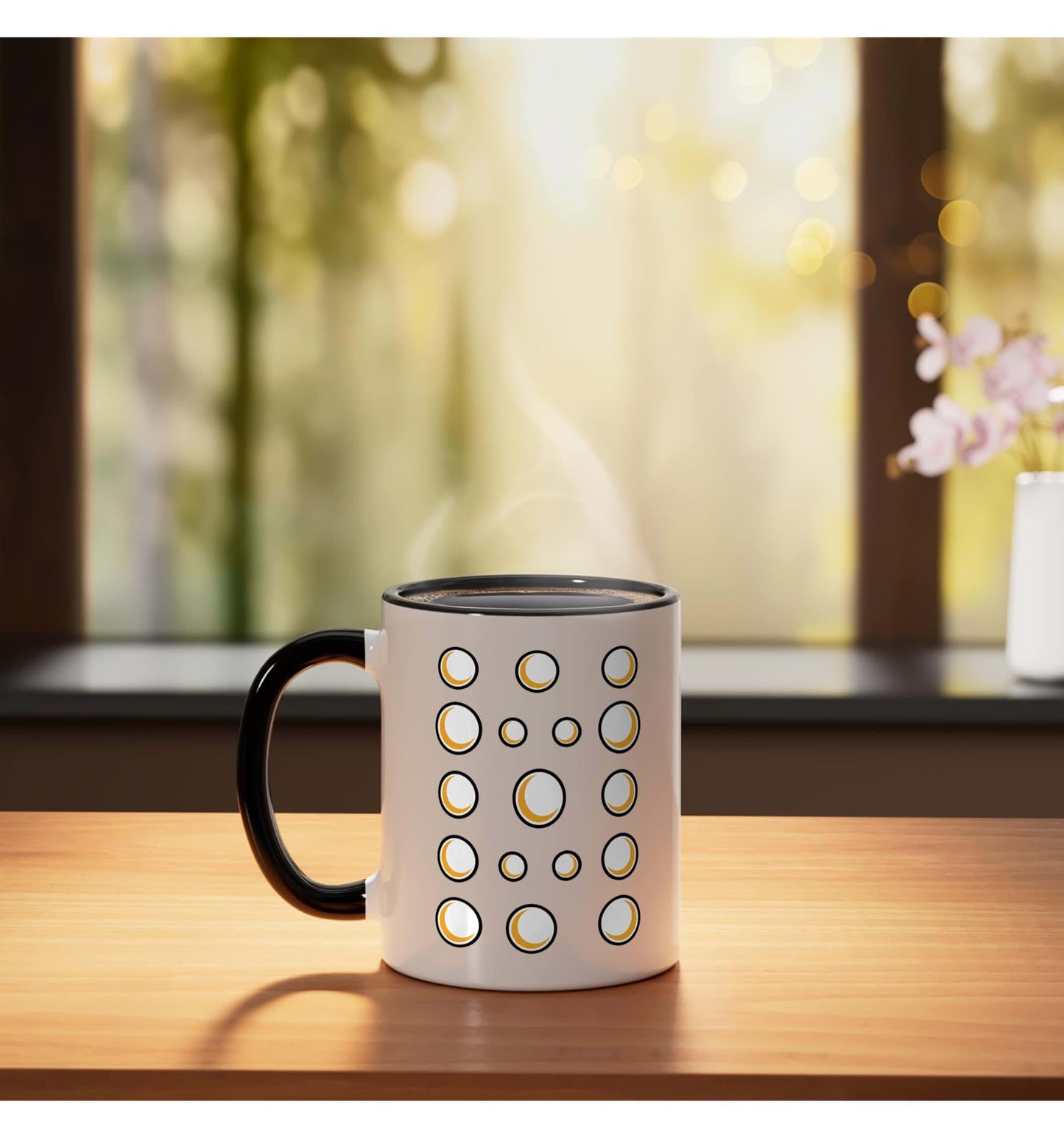 Halloween Moon Phases Crescent Pattern Retro Lunar Design Ceramic Mug, Black/White