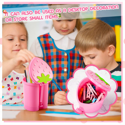 3 Pcs Strawberry Trash Can with 100 Pieces of Trash Bags 4 x 3.5 inch Cute Mini Pop up Trash Can Pink Desktop Garbage Can Strawberry Countertop Wastebasket for Desk Bathroom Bedroom Kitchen Office