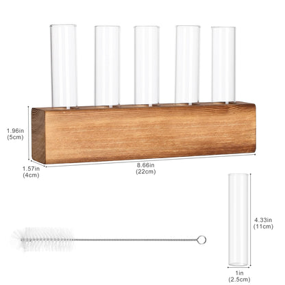 YIBOT Propagation Stations, Plant Terrarium with Wooden Stand, 5 Glass Test Tubes Vases, Birthday Gardening Gifts for Women Mom Plant Lovers, Home Office Desk Decor