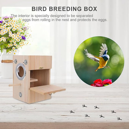 POPETPOP Parakeet Nesting Box, Wooden Bird Breeding Box for Cage, Parrots Mating House with Divided Interior for Cockatiel Finch Lovebirds Conure - Bird Cage Accessories
