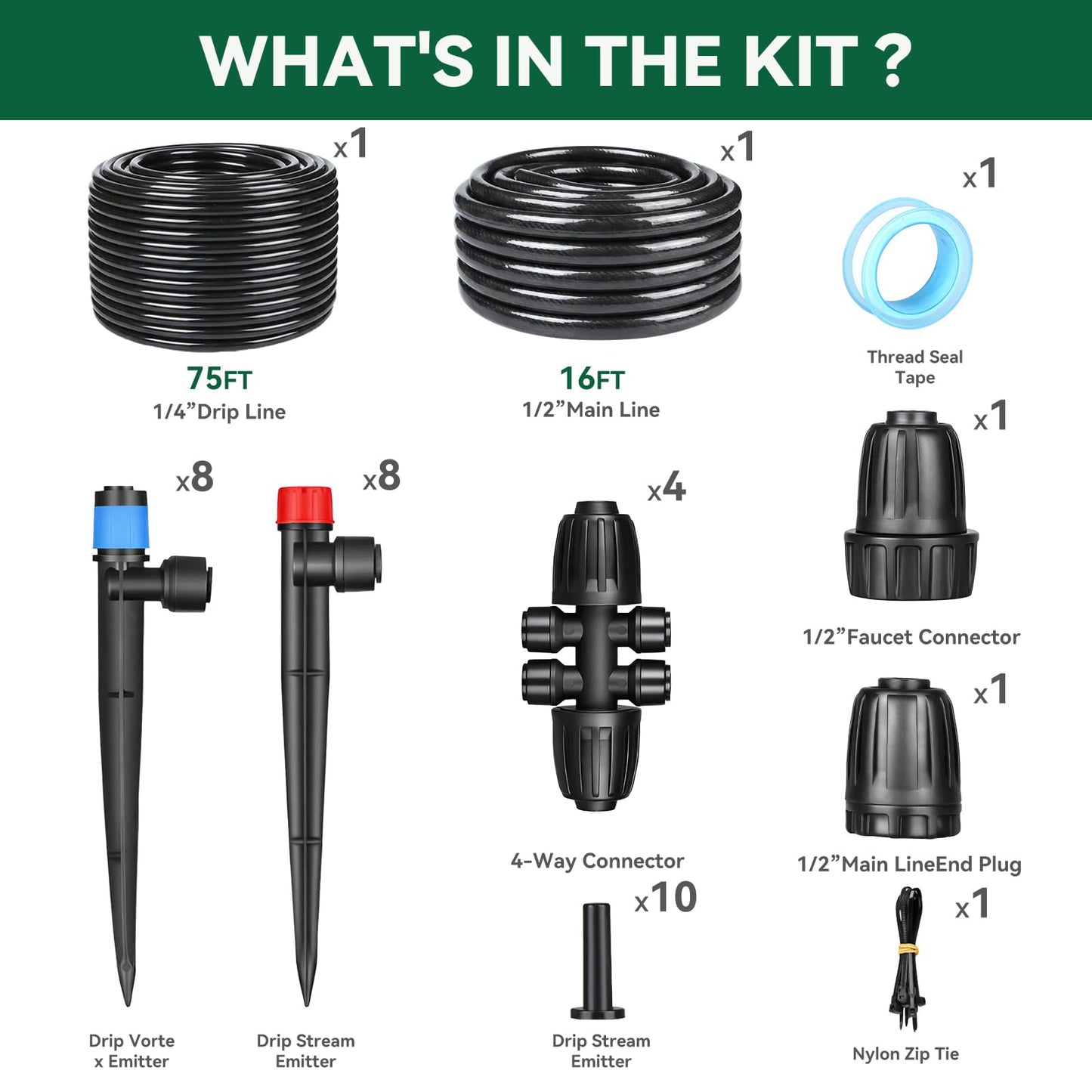 Drip Irrigation System for Garden, 2026-Upgraded Quick Connect Garden Watering Kit All-in-One with 1/2 inch 1/4 inch Irrigation Tubing for Garden, Lawn, Greenhouse, Raised Beds (91FT)
