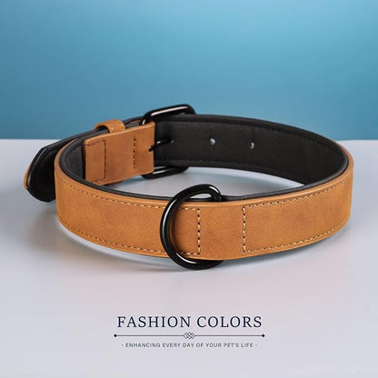 Didog Soft Padded PU Leather Dog Collar, Breathable and Adjustable Dog Collars for Small Dogs, Comfortable for Daily Walk, Light Brown, M Fit Neck 11-14"(10-20 lbs)