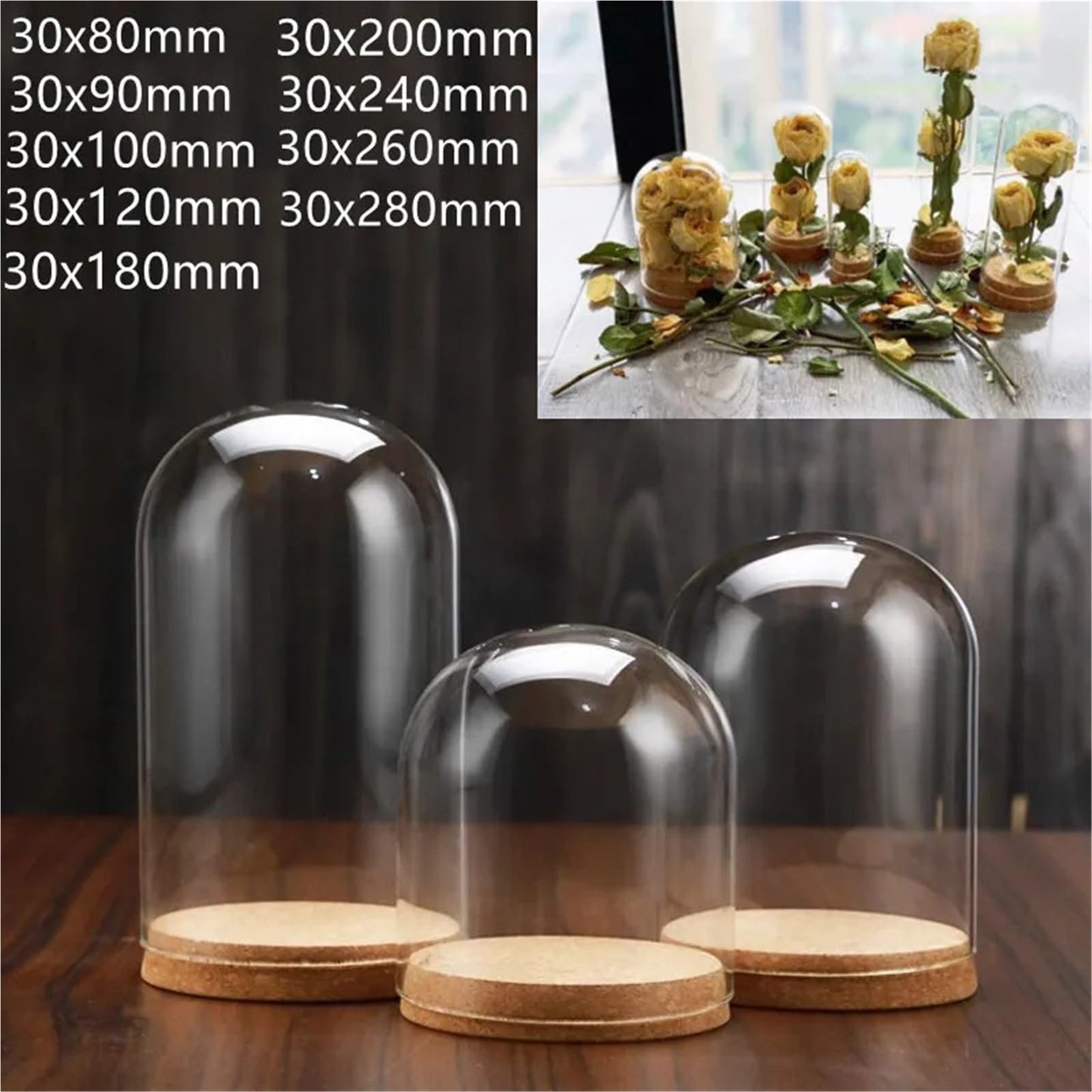 10X Da30mm Glass Bottle Terrarium Jar Cork Base Dome Dust Cover DIY Specimen Succulent Plant Micro Landscape Flower Vase Display(30x150cm)