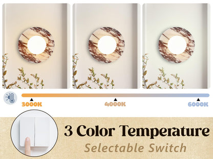 Calacatta Viola Marble Wall Sconce-Unique 7.8”Alabaster Sconce for Bedroom,Bathroom Vanity,Hallway & Yoga Room,Modern Hardwired Marble Style Stone Glass Wall Lamp for Meditation,Reading & Spa Decor