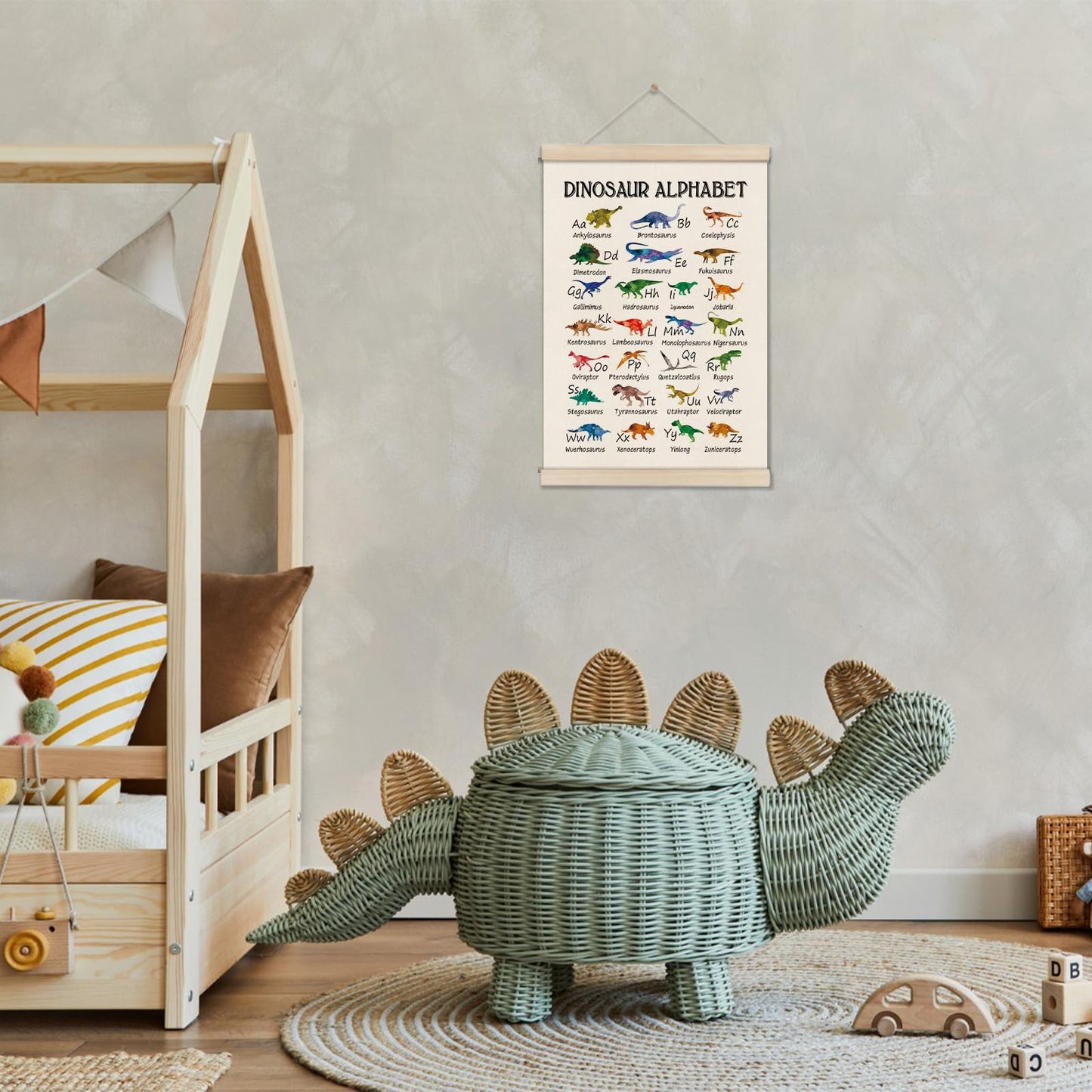 DOI-LANEE Alphabet Dinosaur Poster Hanger Frame 16x12 Inch, Educational Montessori Posters Toddler, ABC Alphabet Nursery Chart for Preschool Classroom Kids Room, Dinosaur Decor