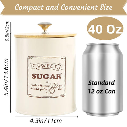 Youeon Metal Canisters Sets for the Kitchen, 40 Oz Coffee Sugar Tea Container Set, Farmhouse Style, Food Storage Containers with Lids for Countertop, Cabinet, Coffee Bar Decor, Beige