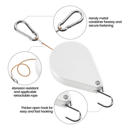 Kitwinney Retractable Plant Hanger - Upgrade Plant Pulleys for Hanging Plants, Easy to Raise and Lower, Suitable for Garden Flower Pots, Hanging Planter, Bird Feeder（White, 2 PCS）