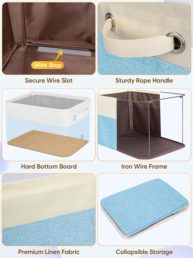 BALEINE 1 Pack Fabric Closet Storage Bins for Shelves, Linen Closet Organizers and Storage, Decorative Baskets for Organizing, Shelf, Clothes, Home, Office (Skyblue, 15''x11''x9.5'')