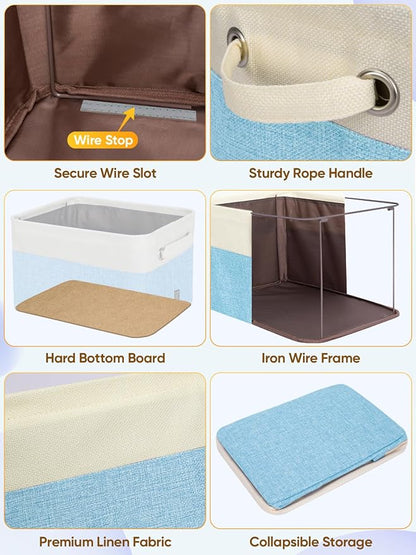 BALEINE 3 Pack Fabric Closet Storage Bins for Shelves, Linen Closet Organizers and Storage, Decorative Baskets for Organizing, Shelf, Clothes, Home, Office (Skyblue, 14''x10''x8.5'')