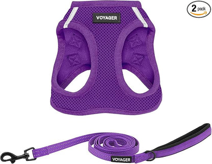 Best Pet Supplies Voyager Step-in Air All Weather Mesh Harness and Reflective Dog 5ft Leash Combo with Neoprene Handle, for Small, Medium and Large Breed Puppies - Purple, X-Large