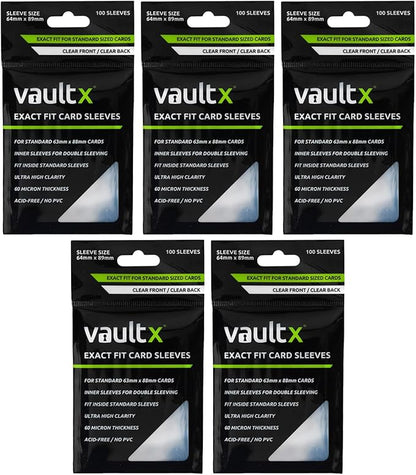 Vault X Exact Fit Sleeves (500 Pack) Perfect Inner Sleeves for Trading Cards, Clear