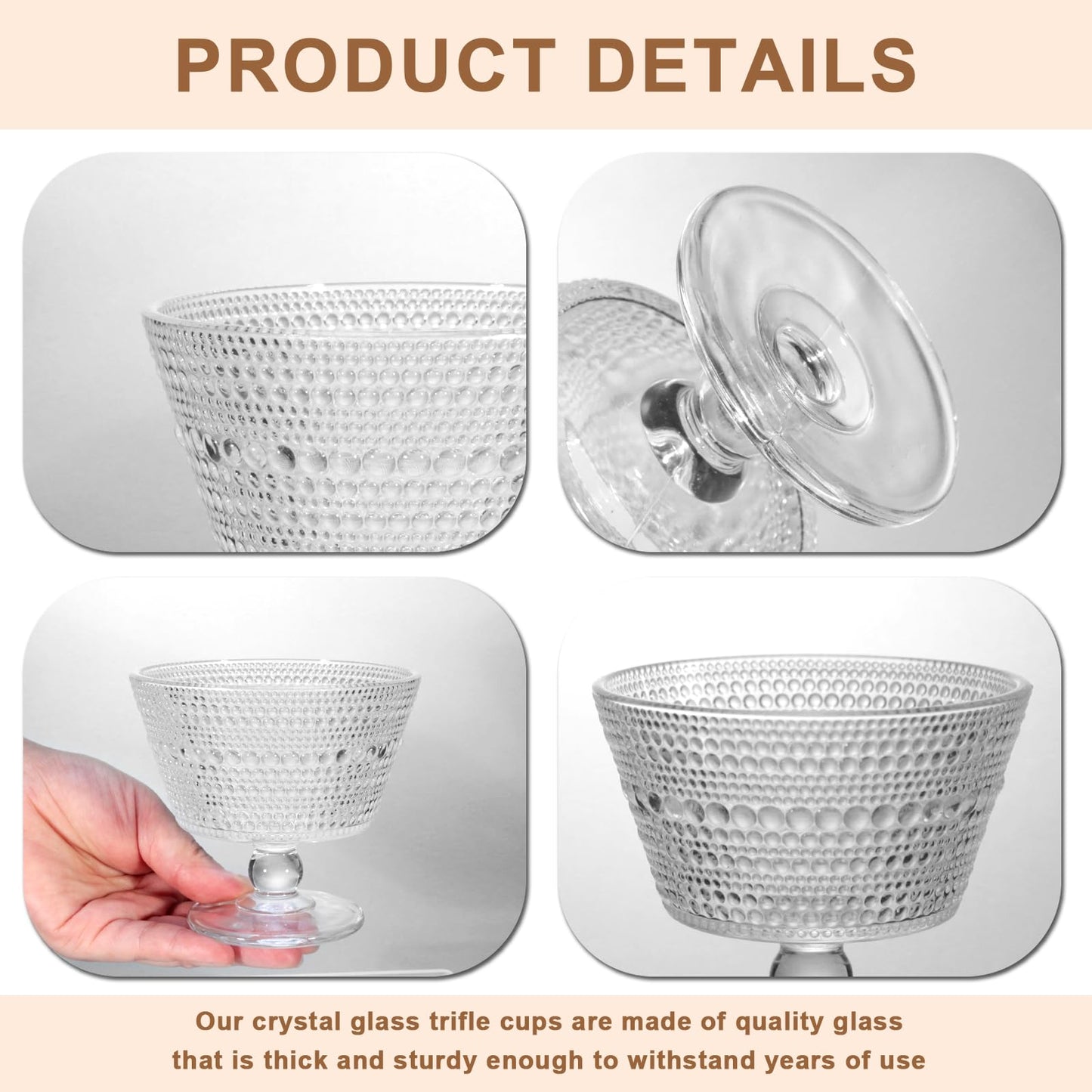 DNIENKGE Glass Dessert Bowls Breakfast Cups,Dessert cups Set of 4, 9oz Glass Ice Cream Sundae Cups，Glass Dessert Bowls, For oats，Ice Cream, Milk, Sorbet, Yogurt (4PCS), Transparent, D-1059