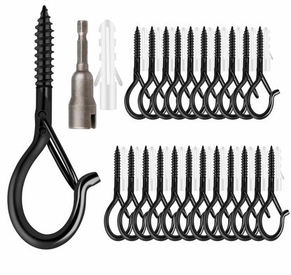 TviewSmart 22PCS Screw Hooks, Screw in Hooks with Q-Shaped Safety Buckle, Heavy Duty Ceiling Hooks for Hanging, Outdoor String Light Hooks, Eye Hooks for Hanging Plants