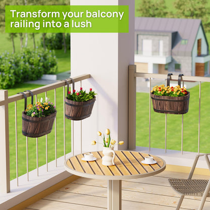 2PACK Wood Cute Railing Planter Box Wooden Hanging Flower Pots for Railing Fence Outdoor Plants Wall Planters Window Flower Box Hanging Bucket Pots Countryside plant Holder (Carbonized,2pcs,Small)