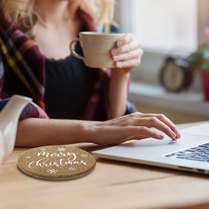 Patelai 6 Pieces Christmas Coasters Christmas Cork Coaster 4 Inch Round Shaped Farmhouse Coasters Heat-resistant Cup Mat Peace Joy Noel Printed Coasters for Drink, Cup, Mugs Living Bedroom Party Decor