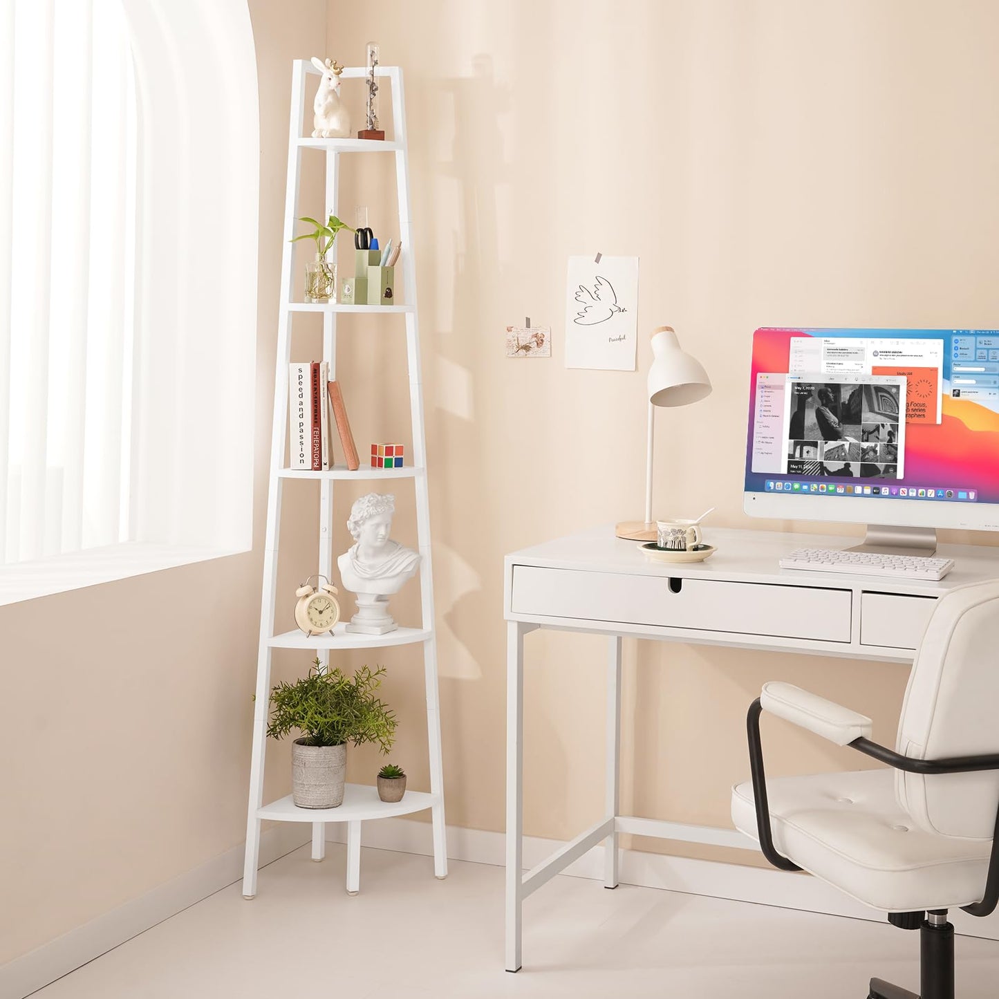 Yoobure Corner Shelf, 5-Tier Corner Bookshelf with Metal Frame & Wood Ladder Shelves - Display Shelf & Tall Bookcase, Plant Stand for Home Decor - Bedroom, Living Room, Office