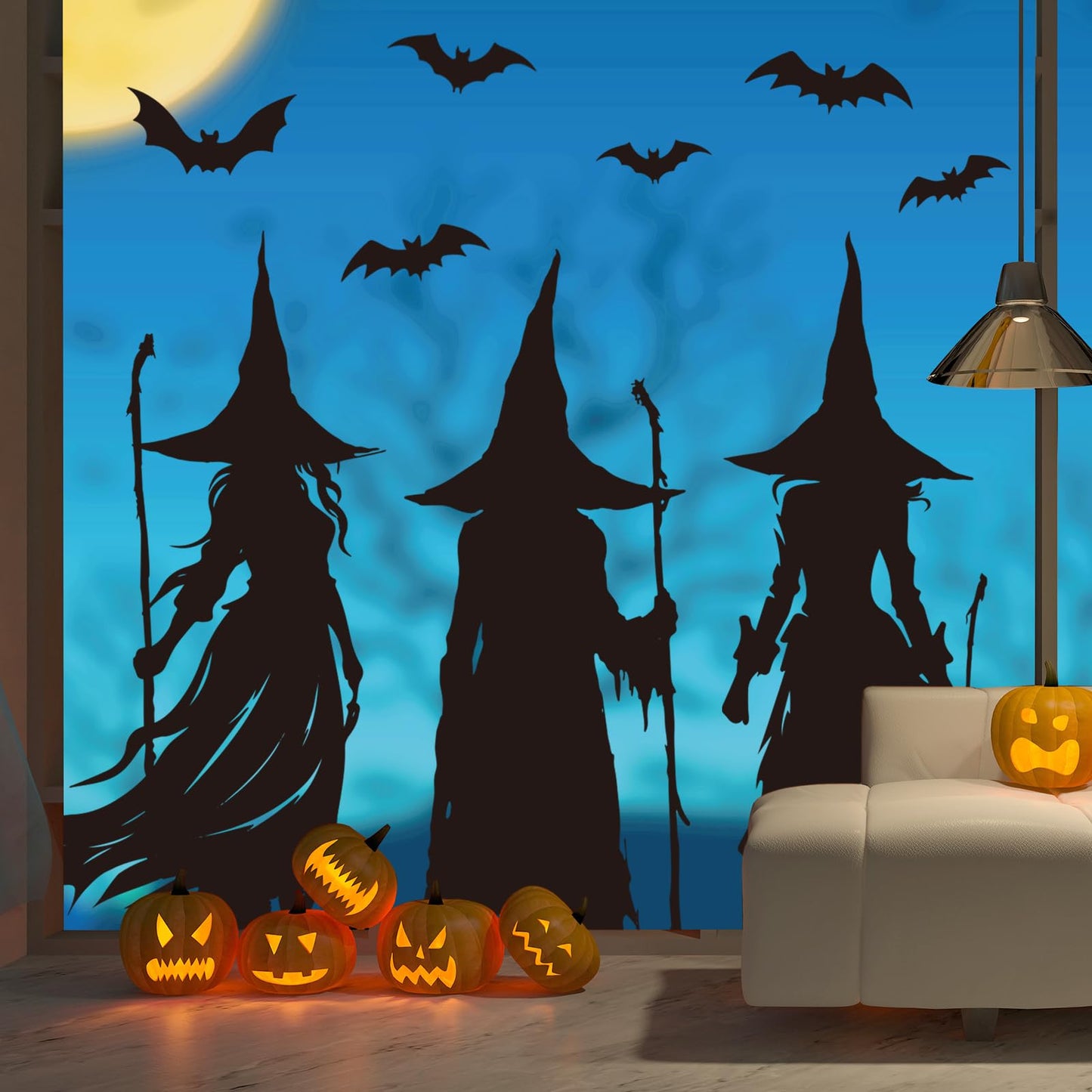 Whaline Extra Large Halloween Window Clings Black Witch Silhouette Window Decals Dark Academia Gothic Style Double-Sided Reusable for Spooky Holiday Home Office School Party Decoration,3 Sheets