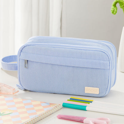 Sooez High Capacity Pencil Case, Soft Corduroy Pencil Pouch with 4 Compartments, Multiple Pockets, Large Pencil Bag with Sturdy Zipper, Cute Pencil Case Pouch Organizer for Student Teen Girls, Green