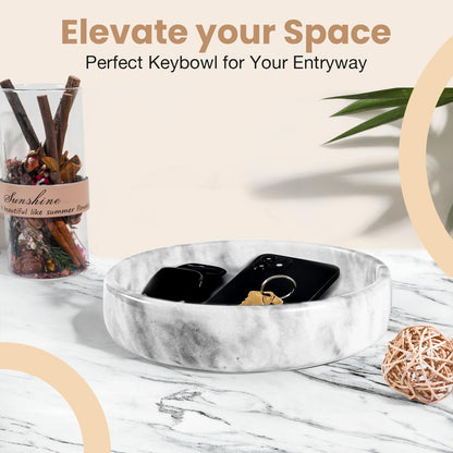FNTSTICGOODS Marble Decorative Bowl - 7.5" White/Grey Solid Marble Centerpiece - Handmade Stone Fruit Bowl - Catch-All or Key Bowl for Kitchen - Modern Minimalist Decor