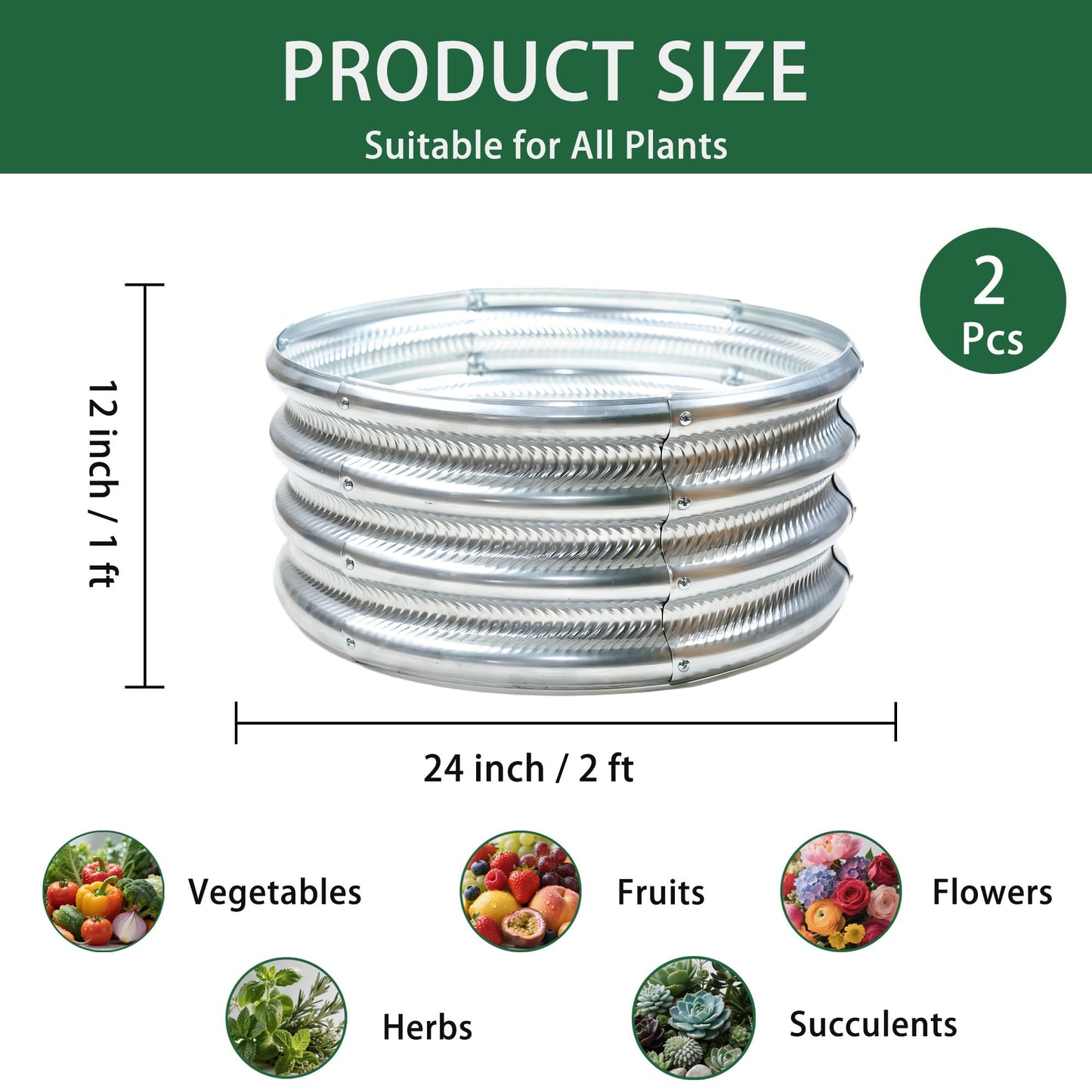 Gartist 2 Pcs 2x2X1 FT Round Galvanized Raised Garden Bed Kit, Black Outdoor Planter Garden Bed, Metal Raised Box for Vegetables, Fruits, Flowers & Herbs