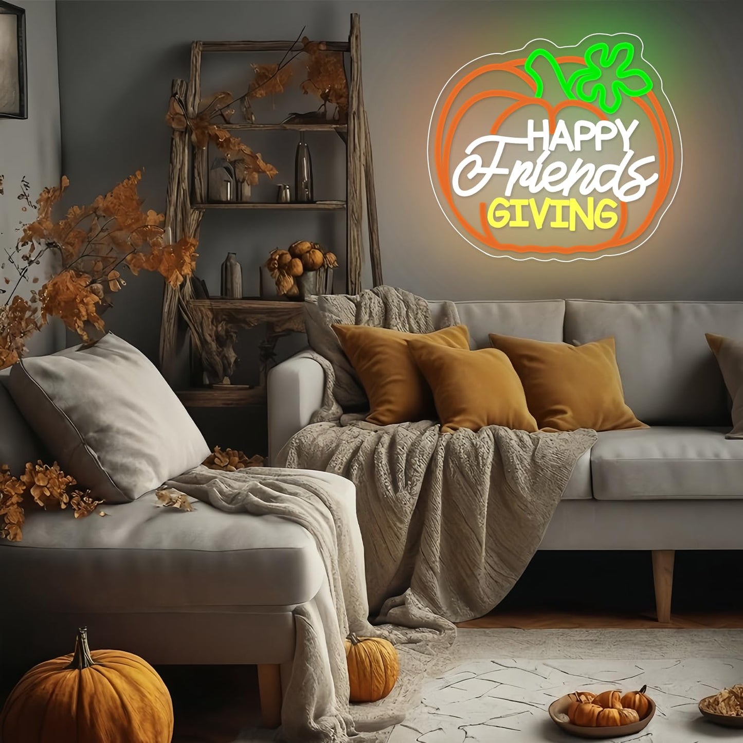 Happy Friendsgiving Neon Signs Thanksgiving Neon Sign for FriendsGiving Party Decorations FriendsGiving Sign for Wall Decor Pumpkin Neon Sign for Door Wall Art Window Home Party