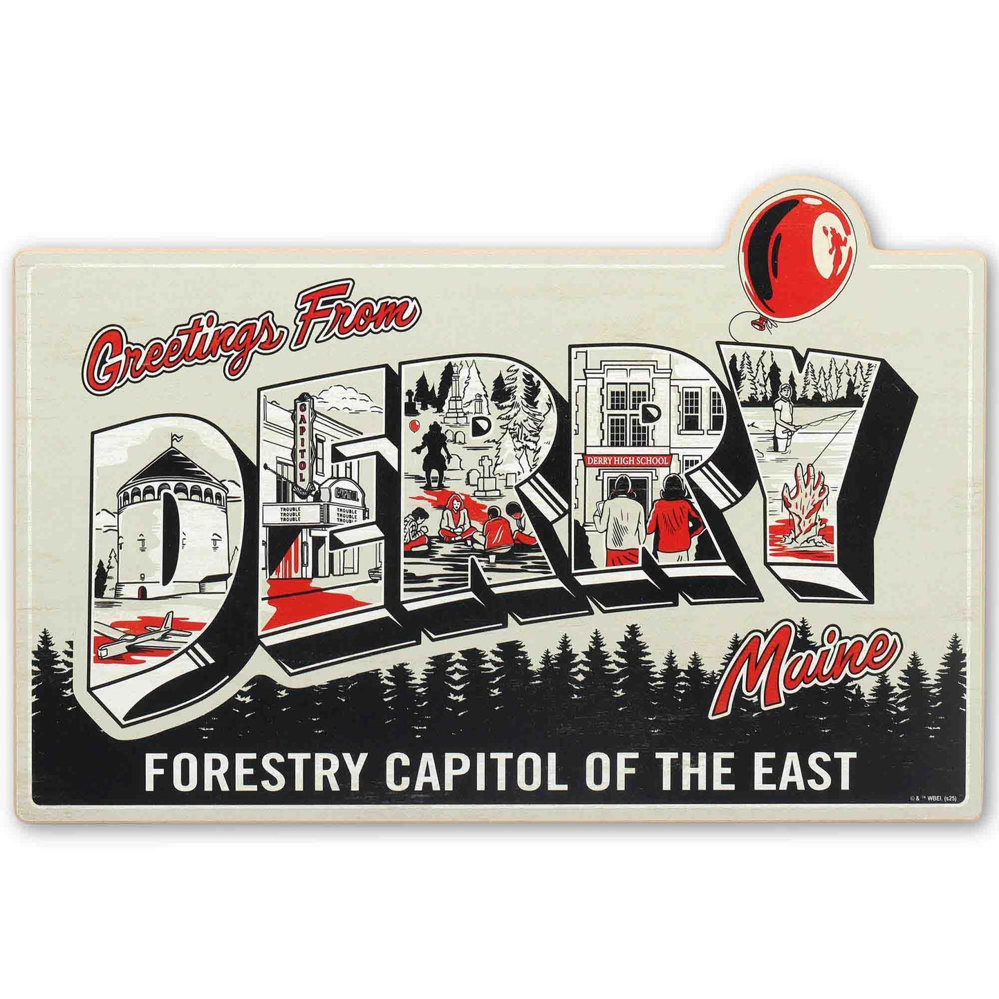 Open Road Brands It: Welcome to Derry Wood Wall Art - Greetings from Derry Sign for Movie Room or Halloween Decor