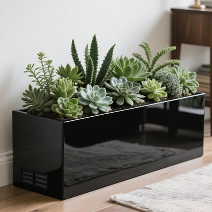 Worth Metal Planter Box with Insert Plate & Drain Holes, Indoor or Outdoor Use, No Assembly Required, 30" x 11" x 13", 14.3 Gallons, Glossy Black