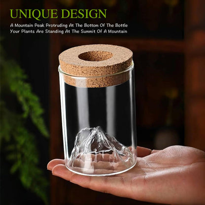 Plant Propagation Stations, 2Pcs Desktop Plants Terrarium Glass Hydroponic Vases with Bamboo Saucer, Water Plants Jars, Mountain-Shaped Bottom, Ideal Gifts for Women Mon Plant Lovers