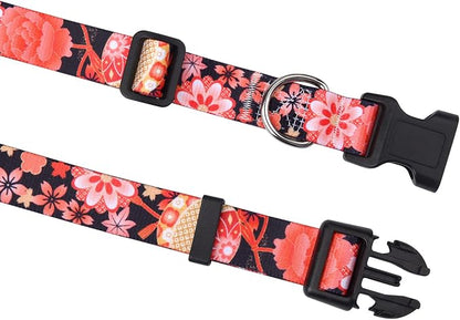 Mihqy Dog Collar with Bohemia Floral Tribal Geometric Patterns - Soft Ethnic Style Collar Adjustable for Small Medium Large Dogs(Red Flower A,XS)