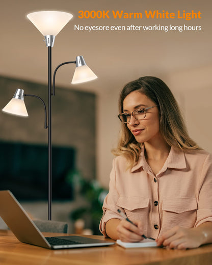 LEPOWER Floor Lamp, Standing Lamp with Replaceable 3000K Energy-Saving, Metal Lamp for Living Room with Adjustable Reading Lights, Modern Bright Floor Lamp for Bedroom, Office