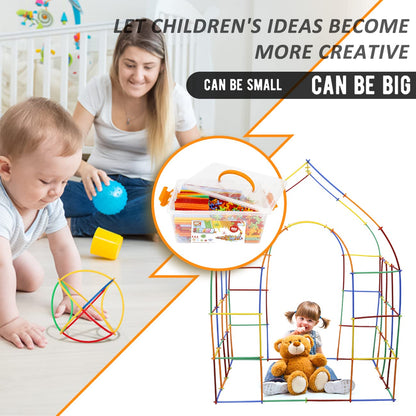 Ggiibro Straw Constructor Toys 600Pcs STEM Building Toy Interlocking Plastic Engineering Thin Tube Blocks Educational Kit for 3 4 5 6 7years Kids Boys and Girls Gift Preschool Toy with Storage Box