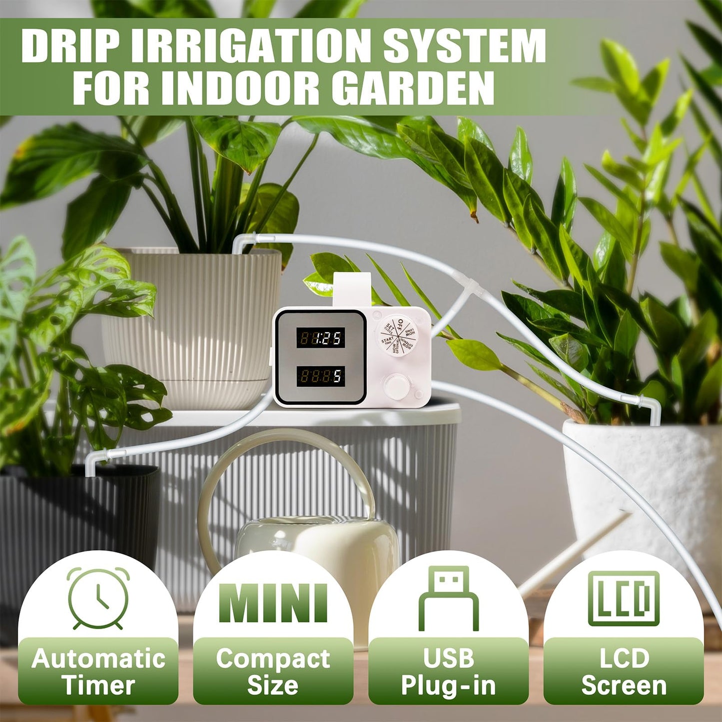 Indoor Plant Watering System,Automatic Plant Waterer, Drip Irrigation Kits Vacation Plant Watering Devices, Automatic Watering System for Potted Plants with15 Potted Watering Timer