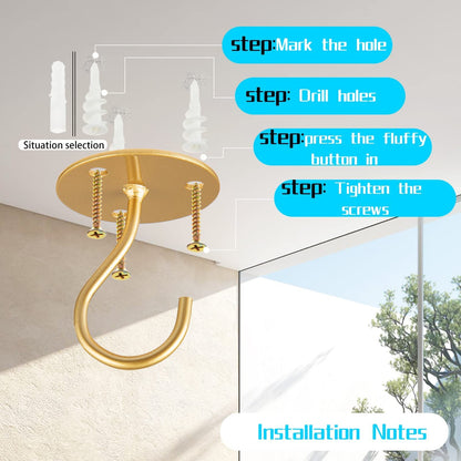 LangPu Ceiling Hooks for Hanging Plants-Metal Heavy Duty Wall Mounted Hangers for Hanging Bird Feeders, Planters, Wind Chimes, Include Professional Drywall Anchors (5 Pack) (Bright Gold)
