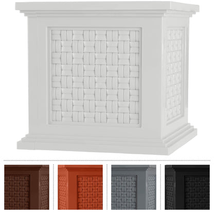Rattan Style Outdoor Planter Box - 14.65-Inch-Square Decorative Flower or Plant Pot - Garden, Patio and Front Porch Decor by Pure Garden (White)