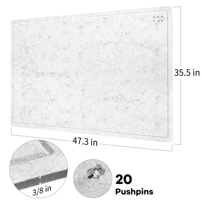 Large Bulletin Board - 48 x 36 Inches, Decorative Felt Pin Board for Wall - 4' x 3' Foldable Photo Display Board with Self-Adhesive Tape, Includes 20 Push Pins - Marble White