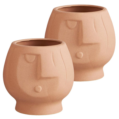 Cute Face Planter, Funny Novelty Plant Pot, Modern Indoor Home Decoration, 5.5 x 6 Inches (Pack of 2)