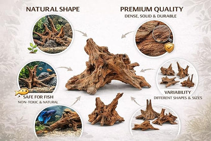 Azil Natural Driftwood 9''-12'' (2 Pieces) – Perfect Aquarium Decoration for Fish Tanks, Freshwater Aquariums, Terrariums, Aquascaping, Hardscaping, Aquatic Plants