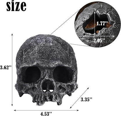 Resin Reptile Hideout for Tank Realistic Skull Decor for Terrarium Black Decorative Skeleton Head Hides and Caves for Fish Ball Python Axolotl Tarantula