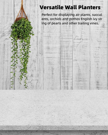 Gogeffor Hanging Orchid Planter: 3 Pack Wall Plant Pot with Adjustable Hook Breathable - 4 Inch Handmade Bamboo Flower Basket for Indoor Window Balcony Corridor Railing Garden Fence - Brown