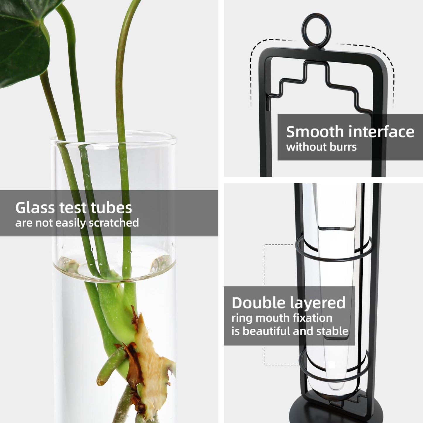MIPON Metal Hanging Plant Propagation Station,3 Size Glass Test Tube Hydroponic Planter,Boho Wall Hanging Plant Cuttings Holder,Indoor Water Plant Terrarium Tubes for Home Office Window Decor-Black