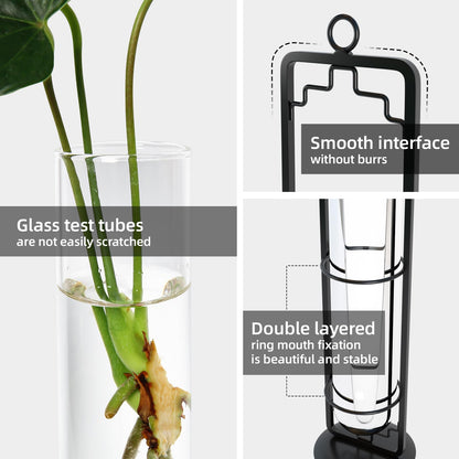 MIPON Metal Hanging Plant Propagation Station,3 Size Glass Test Tube Hydroponic Planter,Boho Wall Hanging Plant Cuttings Holder,Indoor Water Plant Terrarium Tubes for Home Office Window Decor-Black