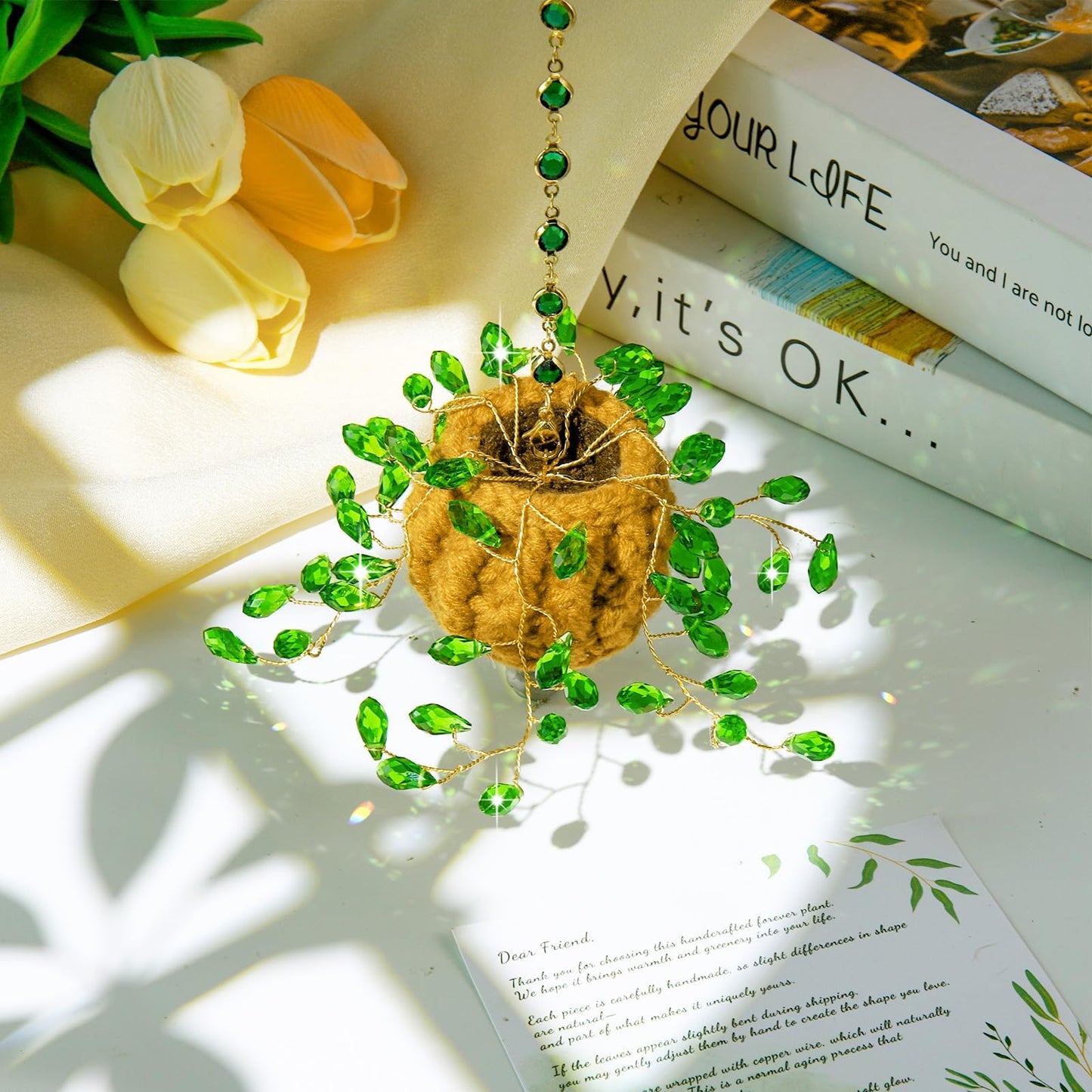 Beaded Plant Kit Suncatcher Succulent Beaded Succulent Gifts for Plant Lovers,Plant Sun Catcher for Window Hanging with Chain,Bead Plants Crystal Sun Catchers Indoor Window Home Garden Decor