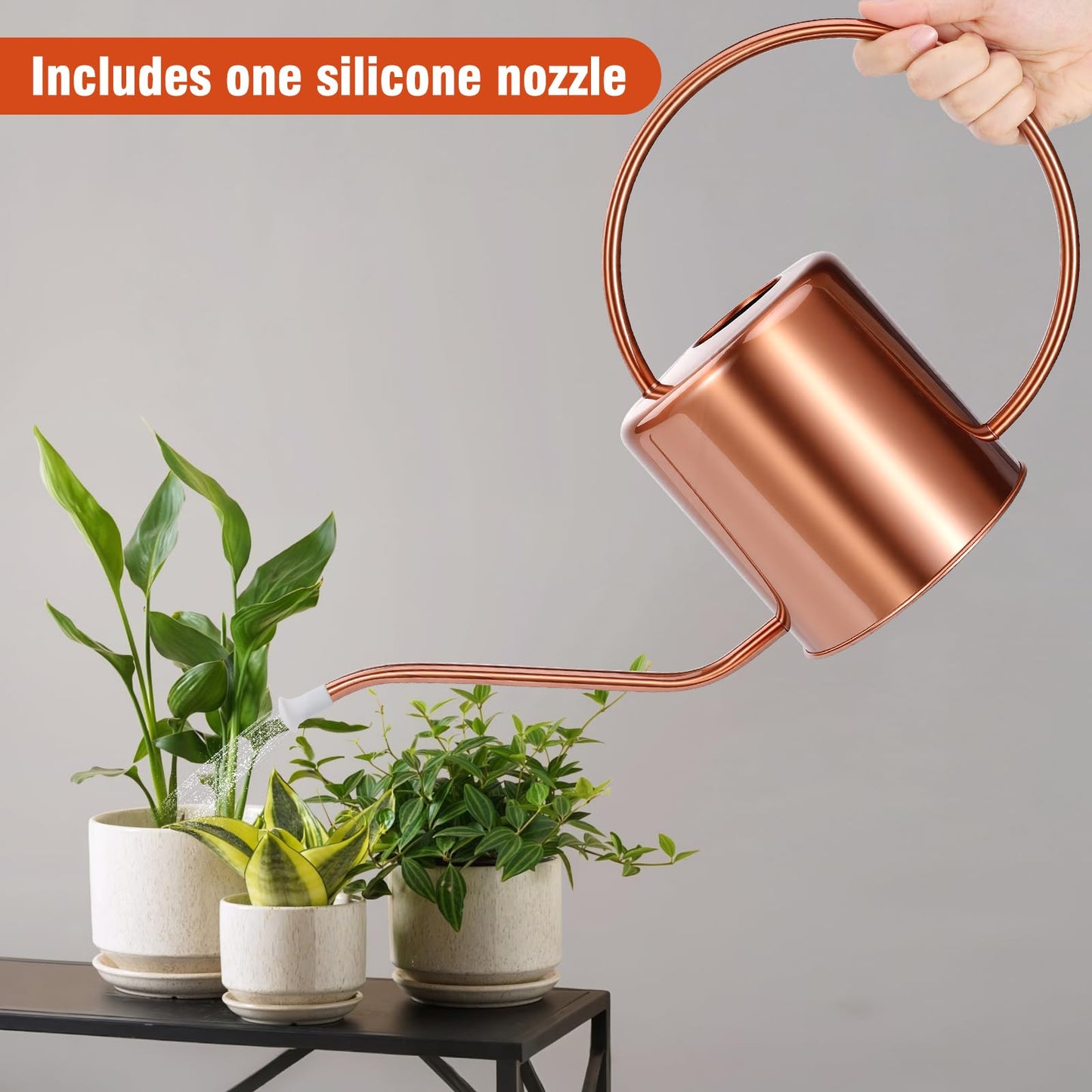 Plant Watering Can, 50 oz / 1500 ml Stainless Steel Metal - Modern Decorative with Long Spout for Indoor Potted Plants, Bonsai, Garden Flowers, Copper